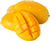 Cutout of Fresh Mangoes with Waterdrops